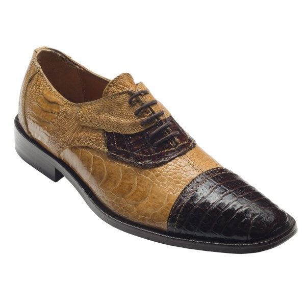 David X Terra Crocodile & Ostrich Cap Toe Shoes Brown/Bone