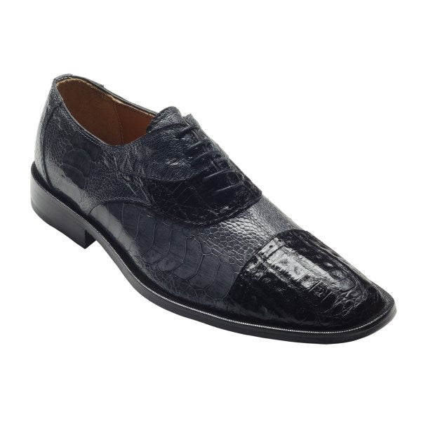 David X Terra Crocodile & Ostrich Cap Toe Shoes Black/Gray
