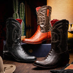 Marco Di Milano Denver Ostrich Leg Round Toe Cowboy Boot Brown
