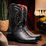 Marco Di Milano Denver Ostrich Leg Round Toe Cowboy Boot Black