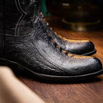 Marco Di Milano Denver Ostrich Leg Round Toe Cowboy Boot Black
