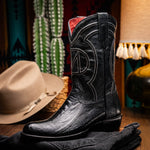 Marco Di Milano Denver Ostrich Leg Round Toe Cowboy Boot Black