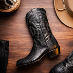 Marco Di Milano Denver Ostrich Leg Round Toe Cowboy Boot Black