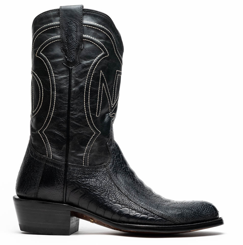 Marco Di Milano Denver Ostrich Leg Round Toe Cowboy Boot Black