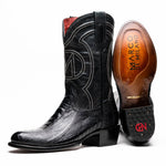 Marco Di Milano Denver Ostrich Leg Round Toe Cowboy Boot Black