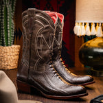 Marco Di Milano Denver Ostrich Leg Round Toe Cowboy Boot Brown