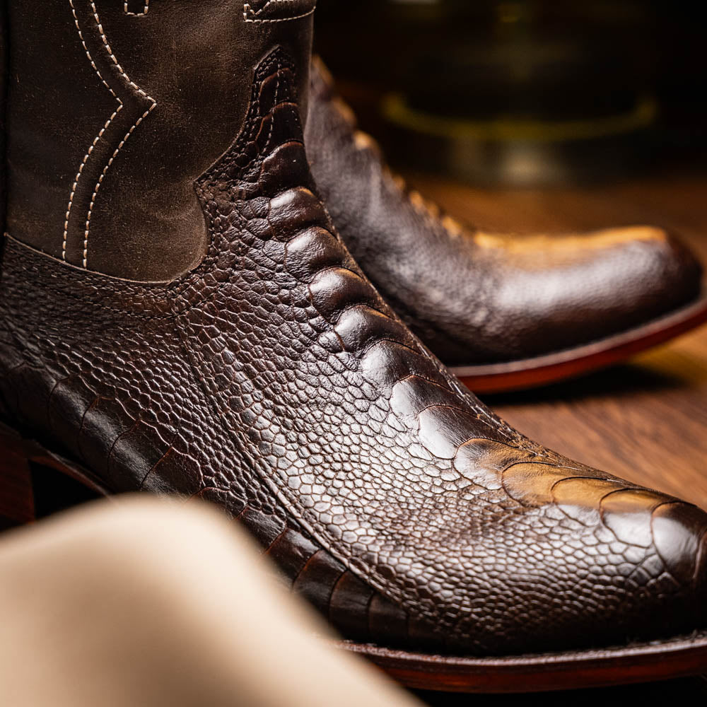 Marco Di Milano Denver Ostrich Leg Round Toe Cowboy Boot Brown