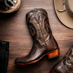 Marco Di Milano Denver Ostrich Leg Round Toe Cowboy Boot Brown