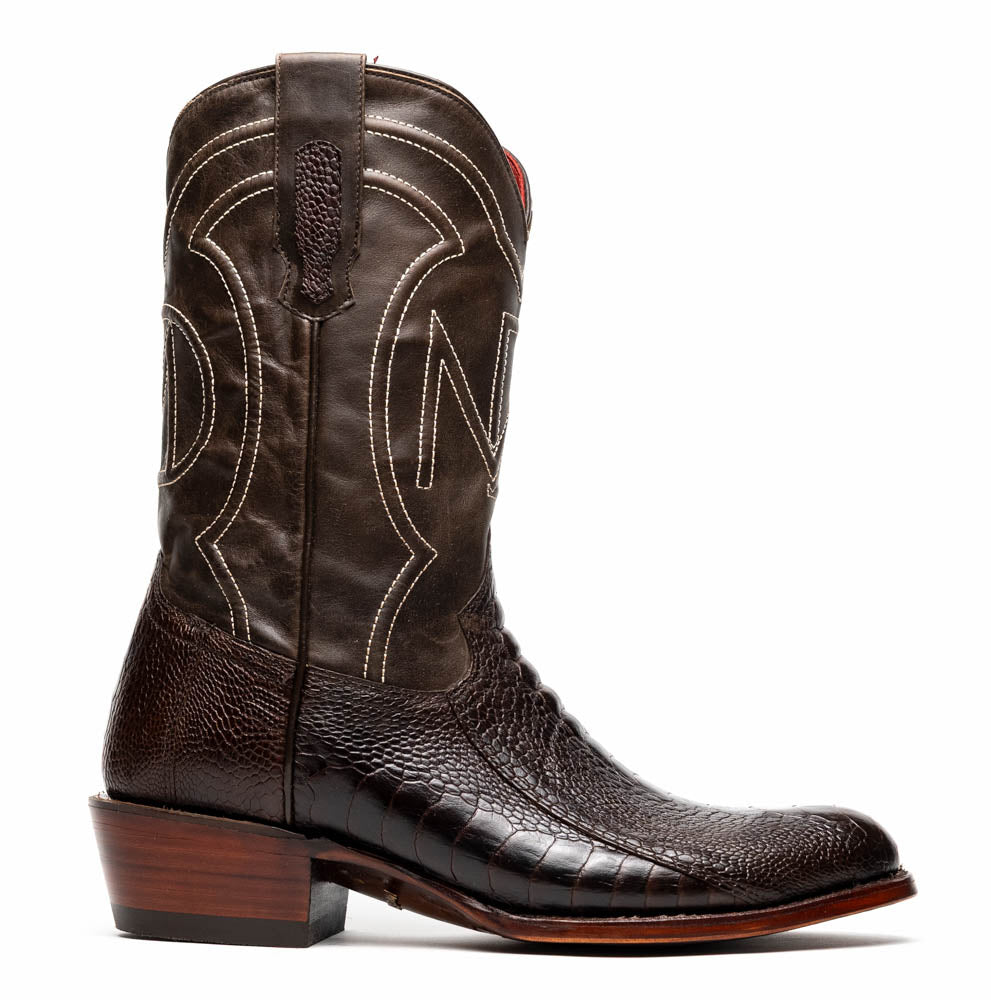 Marco Di Milano Denver Ostrich Leg Round Toe Cowboy Boot Brown