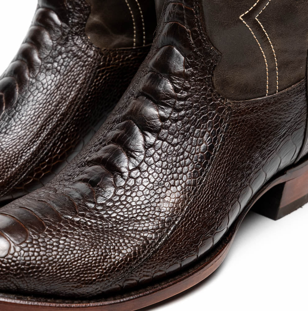 Marco Di Milano Denver Ostrich Leg Round Toe Cowboy Boot Brown