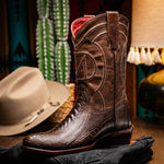 Marco Di Milano Denver Ostrich Leg Round Toe Cowboy Boot Kango Tabac