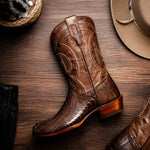 Marco Di Milano Denver Ostrich Leg Round Toe Cowboy Boot Kango Tabac