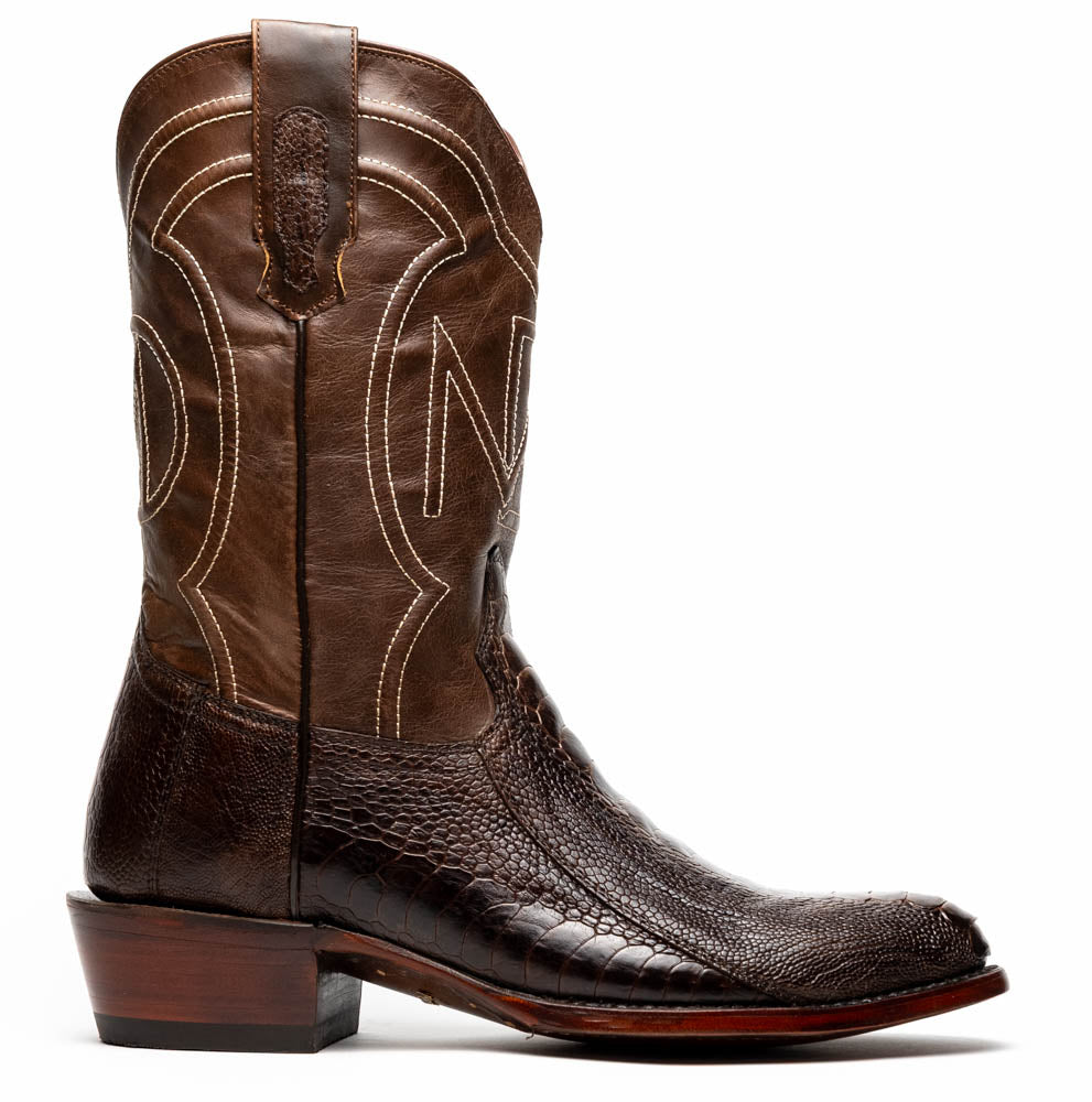 Marco Di Milano Denver Ostrich Leg Round Toe Cowboy Boot Kango Tabac