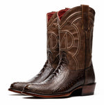 Marco Di Milano Denver Ostrich Leg Round Toe Cowboy Boot Kango Tabac