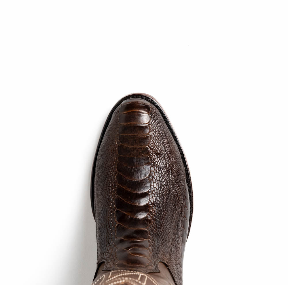 Marco Di Milano Denver Ostrich Leg Round Toe Cowboy Boot Kango Tabac