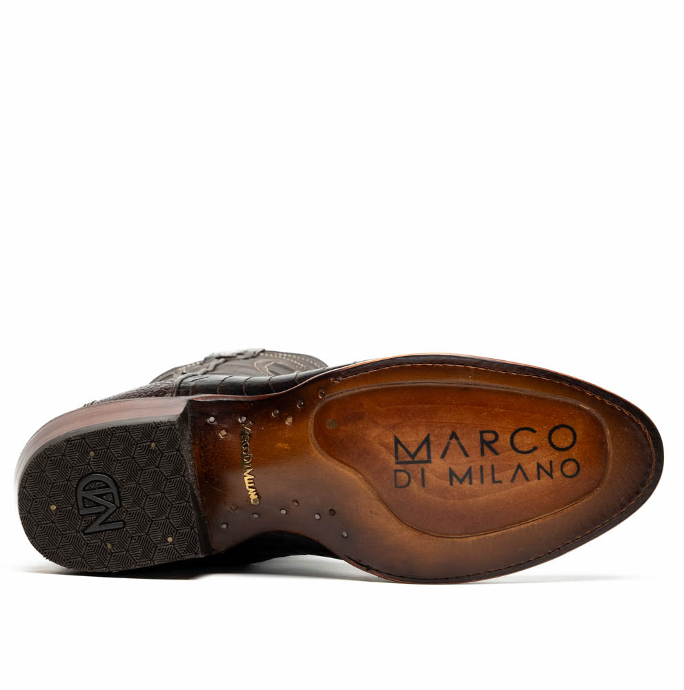 Marco Di Milano Denver Ostrich Leg Round Toe Cowboy Boot Kango Tabac