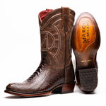 Marco Di Milano Denver Ostrich Leg Round Toe Cowboy Boot Kango Tabac