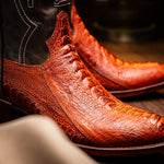 Marco Di Milano Denver Ostrich Leg Round Toe Cowboy Boot Rustic Cognac