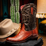 Marco Di Milano Denver Ostrich Leg Round Toe Cowboy Boot Rustic Cognac