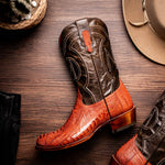 Marco Di Milano Denver Ostrich Leg Round Toe Cowboy Boot Rustic Cognac