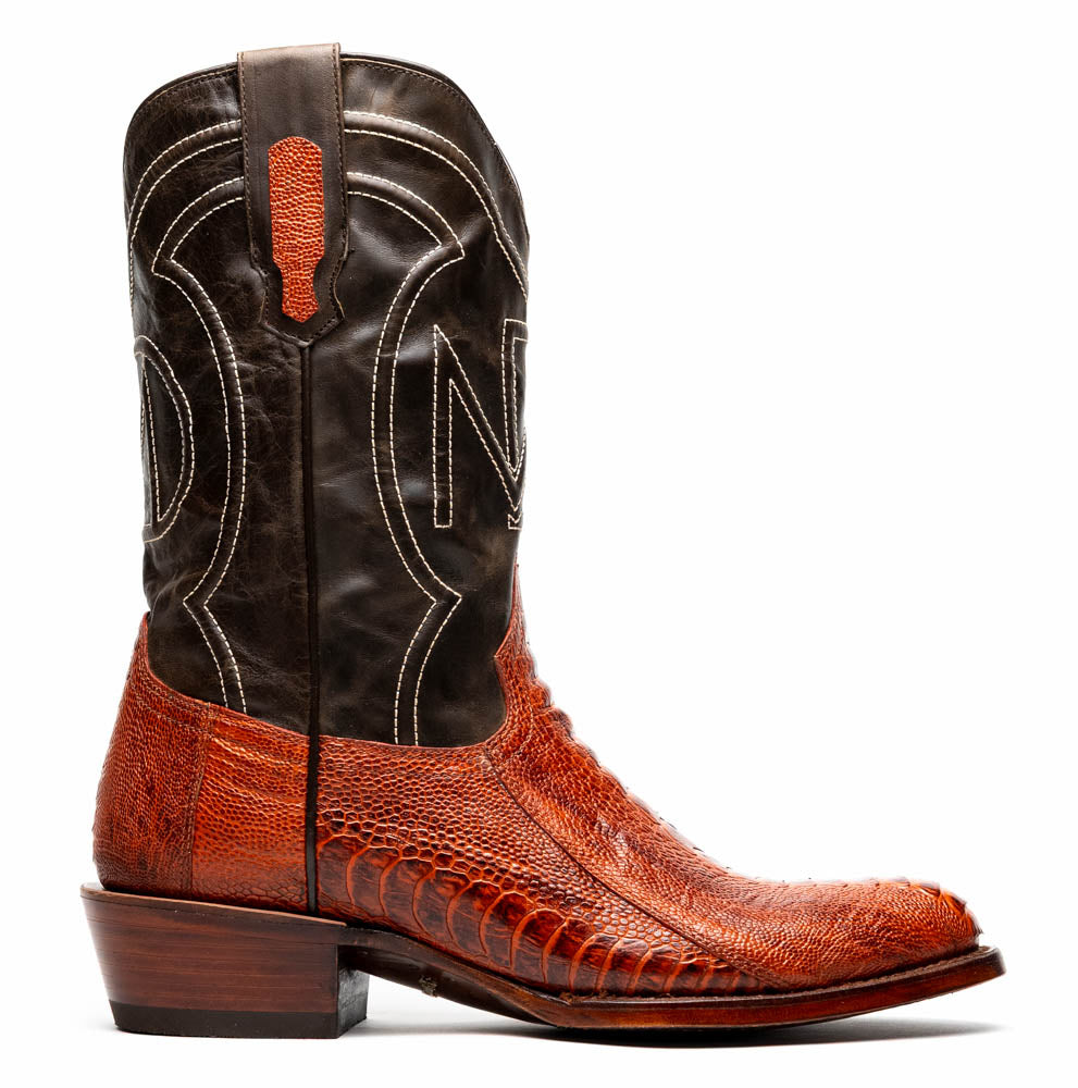 Marco Di Milano Denver Ostrich Leg Round Toe Cowboy Boot Rustic Cognac