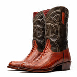 Marco Di Milano Denver Ostrich Leg Round Toe Cowboy Boot Rustic Cognac