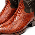 Marco Di Milano Denver Ostrich Leg Round Toe Cowboy Boot Rustic Cognac