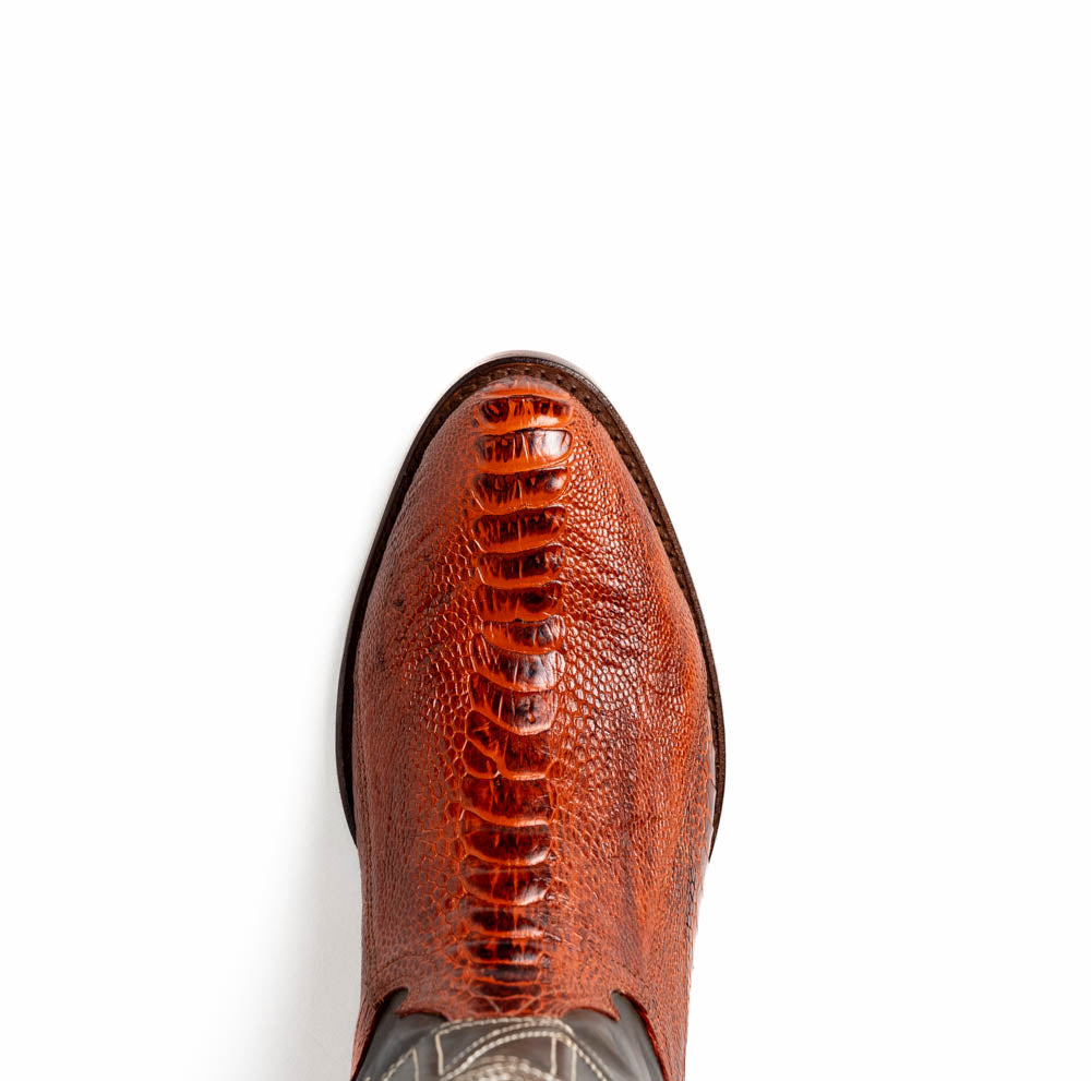 Marco Di Milano Denver Ostrich Leg Round Toe Cowboy Boot Rustic Cognac