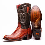 Marco Di Milano Denver Ostrich Leg Round Toe Cowboy Boot Rustic Cognac
