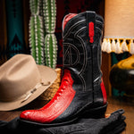 Marco Di Milano Denver Ostrich Leg Round Toe Cowboy Boot Red / Black