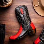 Marco Di Milano Denver Ostrich Leg Round Toe Cowboy Boot Red / Black