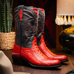 Marco Di Milano Denver Ostrich Leg Round Toe Cowboy Boot Red