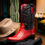Marco Di Milano Denver Ostrich Leg Round Toe Cowboy Boot Red