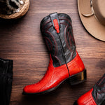 Marco Di Milano Denver Ostrich Leg Round Toe Cowboy Boot Red