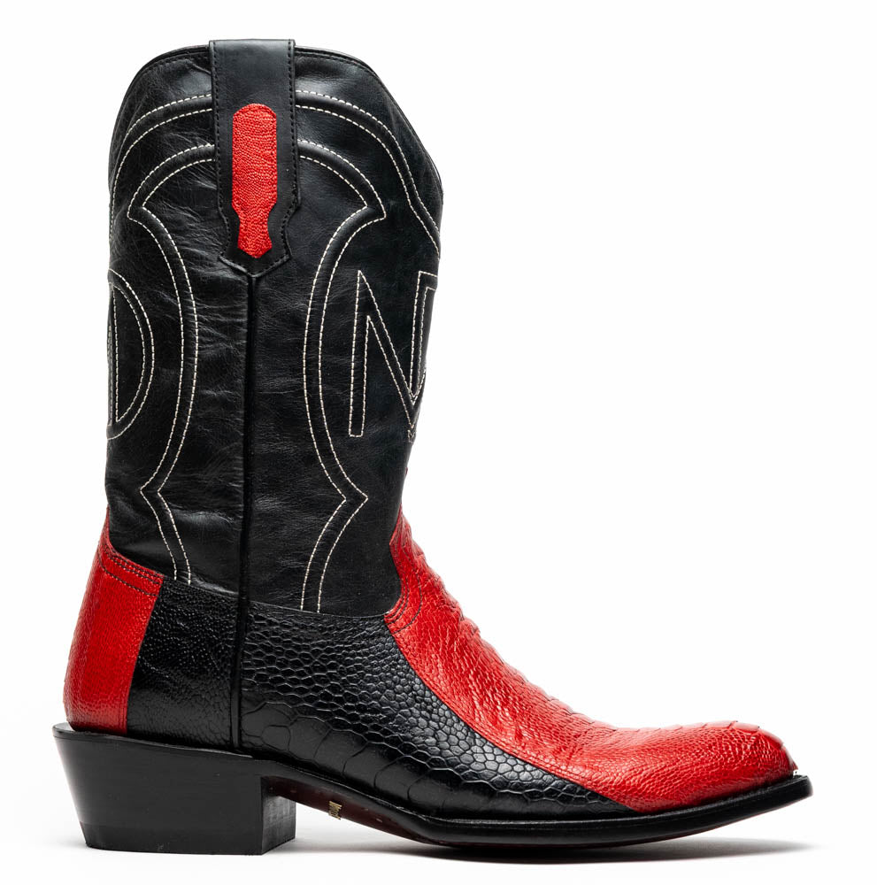 Marco Di Milano Denver Ostrich Leg Round Toe Cowboy Boot Red / Black