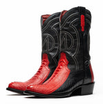 Marco Di Milano Denver Ostrich Leg Round Toe Cowboy Boot Red / Black