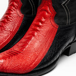 Marco Di Milano Denver Ostrich Leg Round Toe Cowboy Boot Red / Black