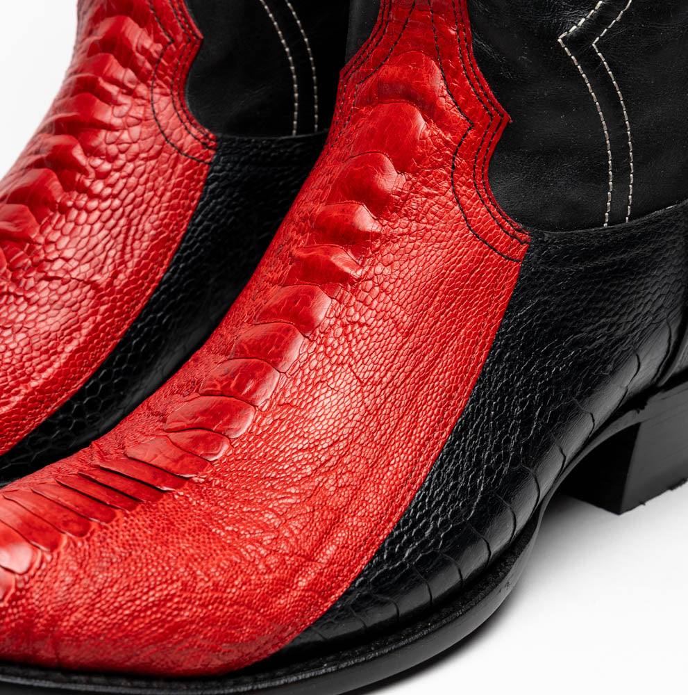 Marco Di Milano Denver Ostrich Leg Round Toe Cowboy Boot Red / Black