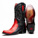 Marco Di Milano Denver Ostrich Leg Round Toe Cowboy Boot Red / Black