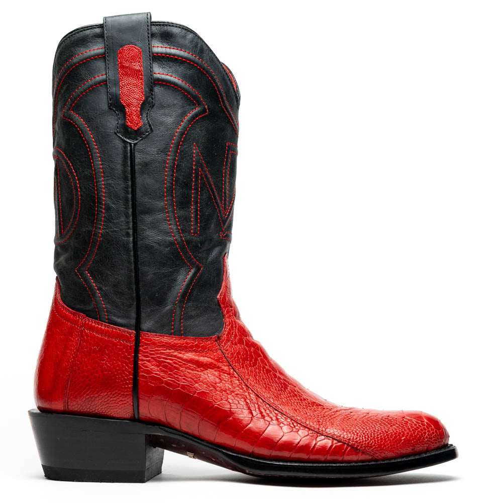 Marco Di Milano Denver Ostrich Leg Round Toe Cowboy Boot Red