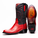 Marco Di Milano Denver Ostrich Leg Round Toe Cowboy Boot Red
