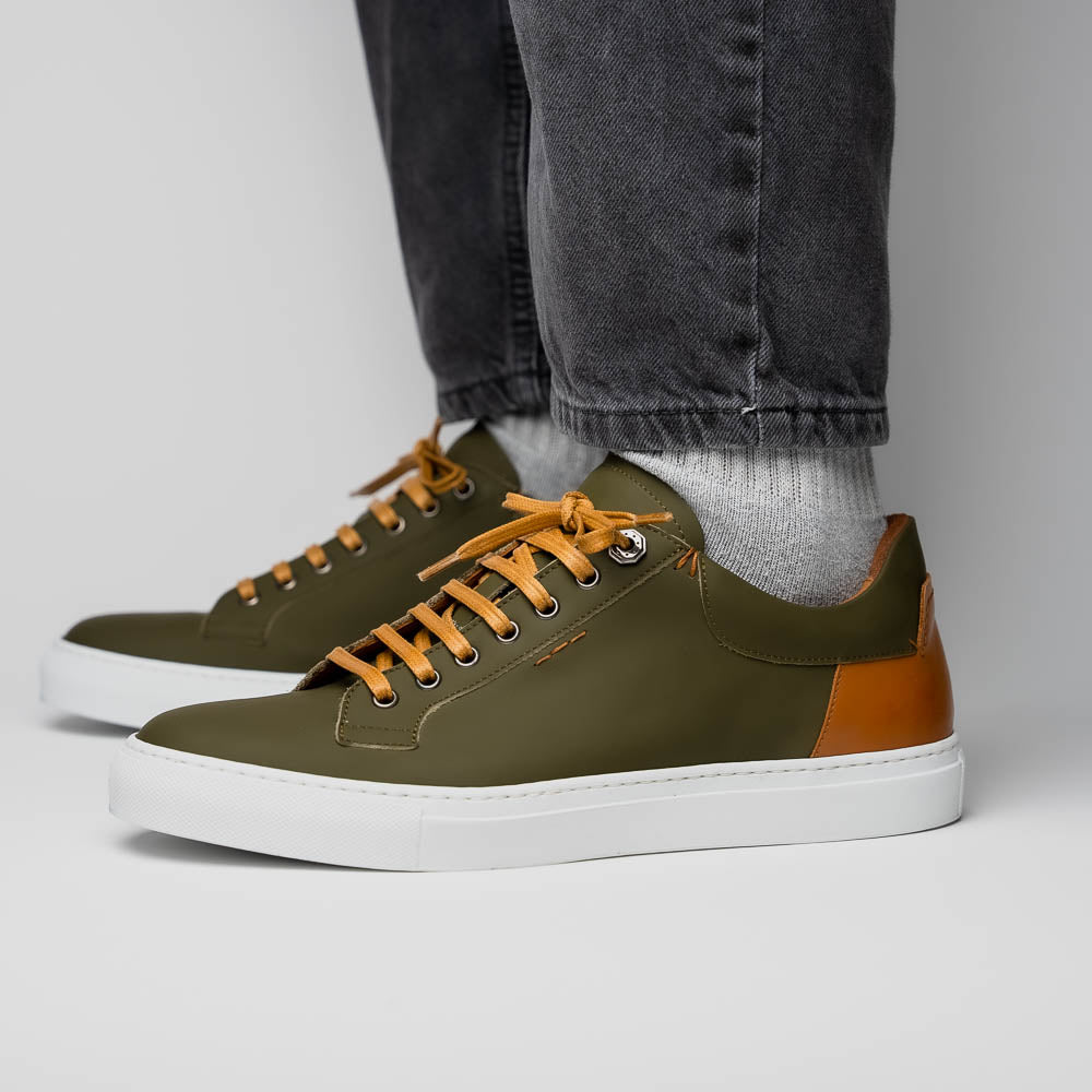 Zelli Diaz Rubberized Calfskin Sneaker Olive Green