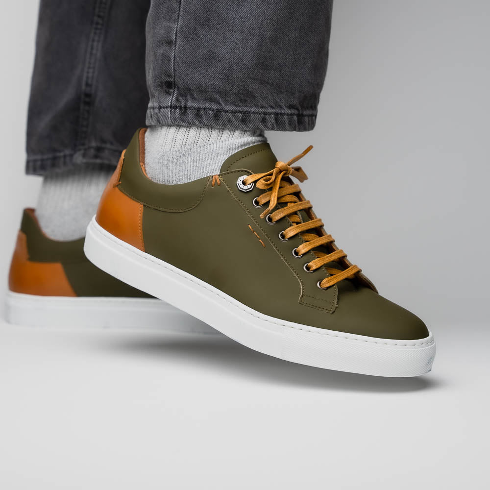 Zelli Diaz Rubberized Calfskin Sneaker Olive Green
