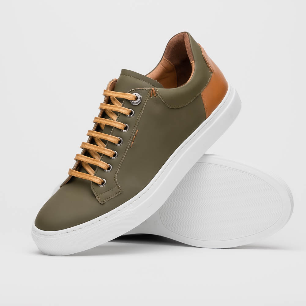 Zelli Diaz Rubberized Calfskin Sneaker Olive Green