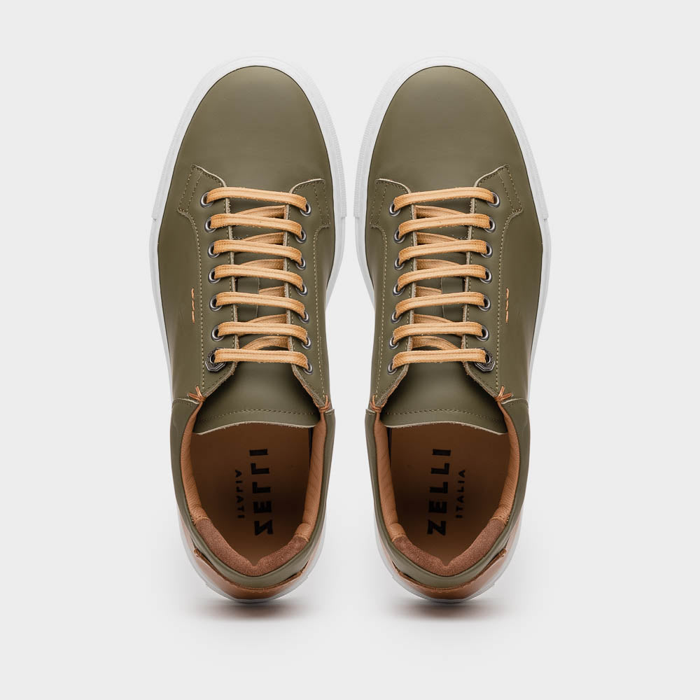 Zelli Diaz Rubberized Calfskin Sneaker Olive Green