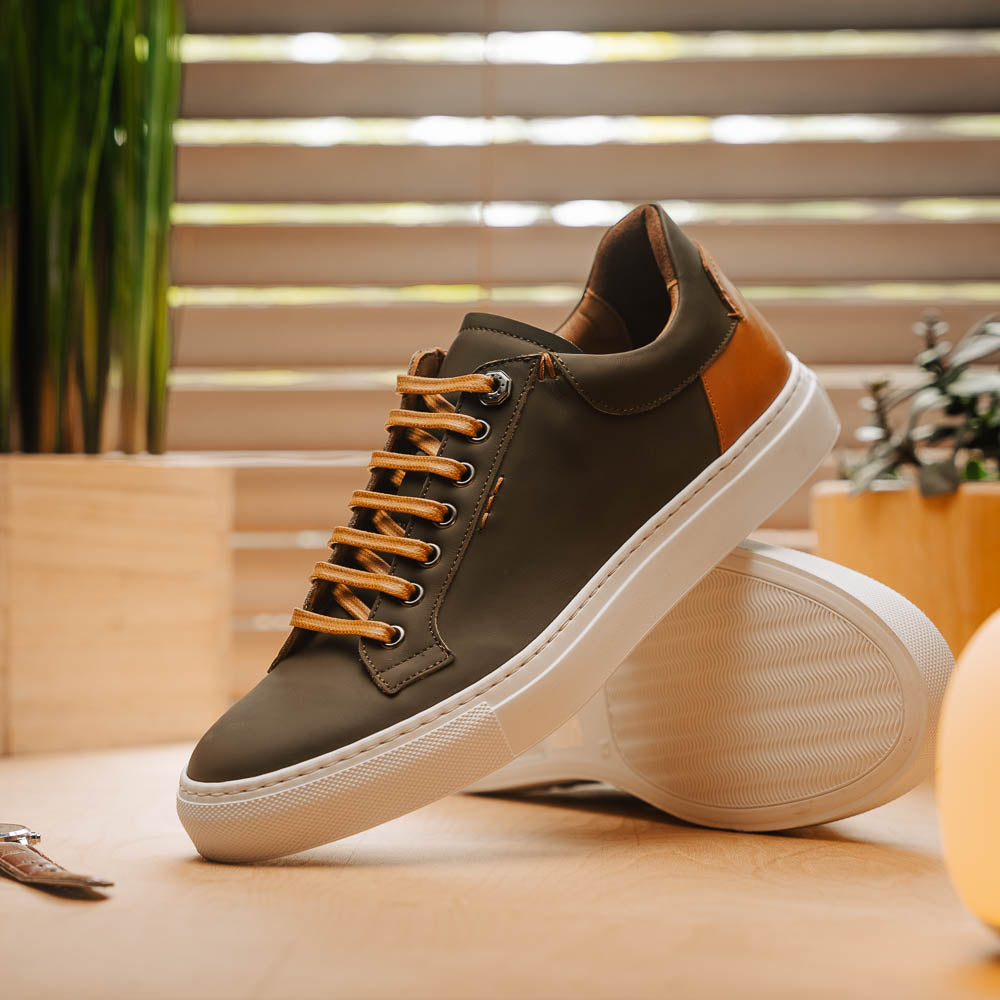 Zelli Diaz Rubberized Calfskin Sneaker Olive Green