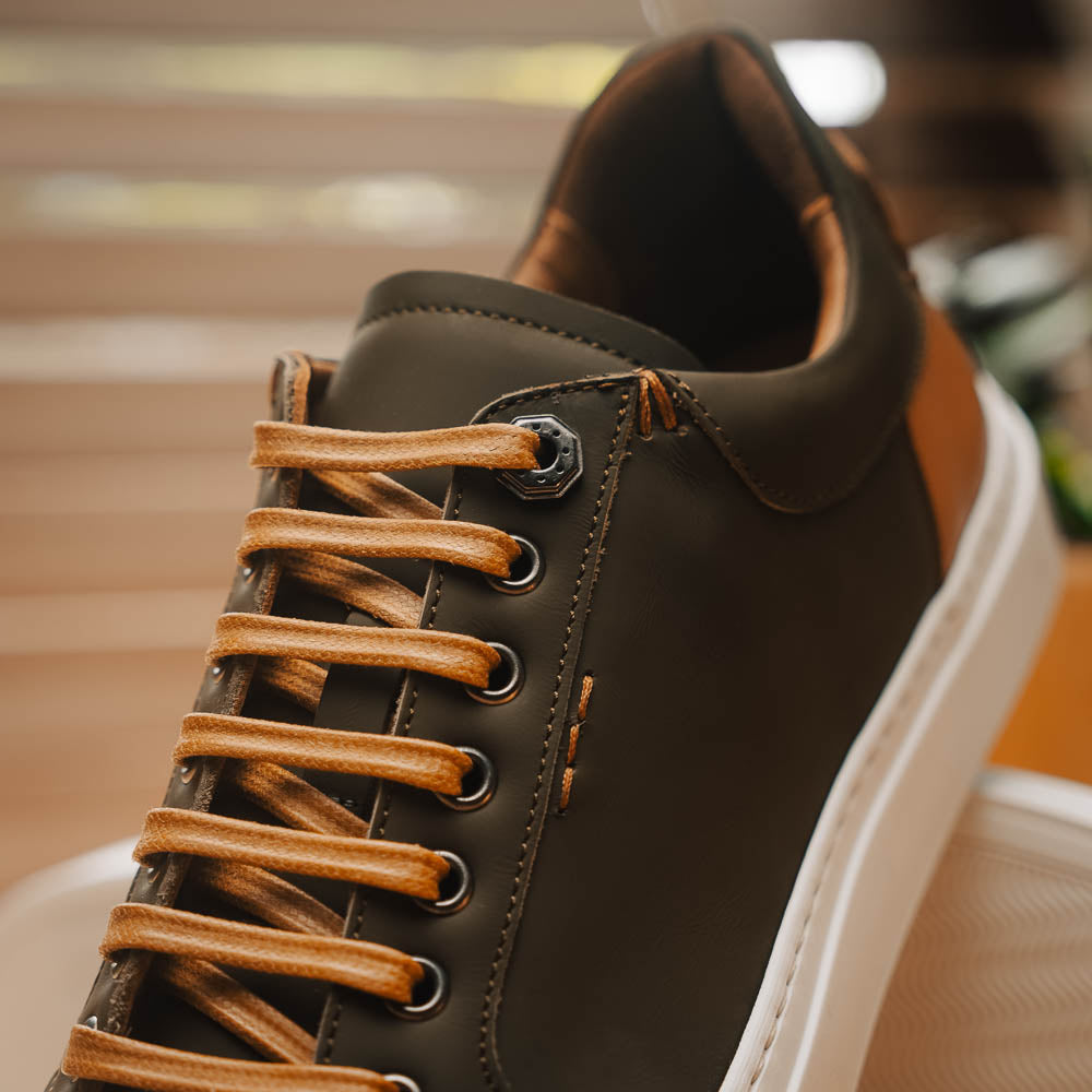 Zelli Diaz Rubberized Calfskin Sneaker Olive Green