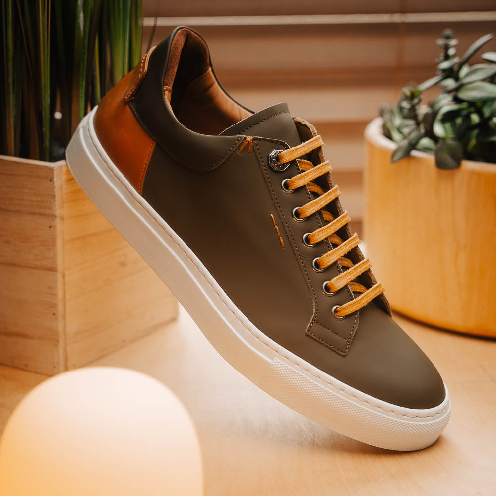 Zelli Diaz Rubberized Calfskin Sneaker Olive Green