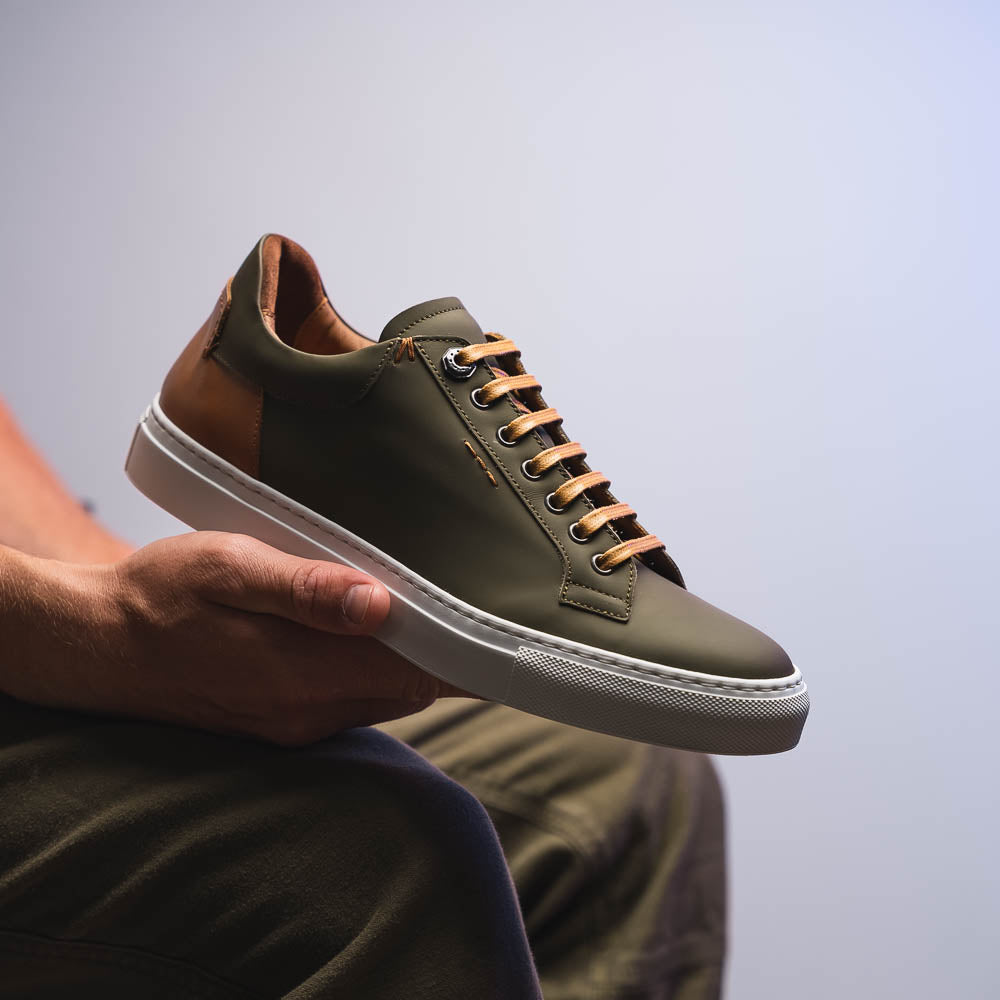 Zelli Diaz Rubberized Calfskin Sneaker Olive Green (65-229-OLV)