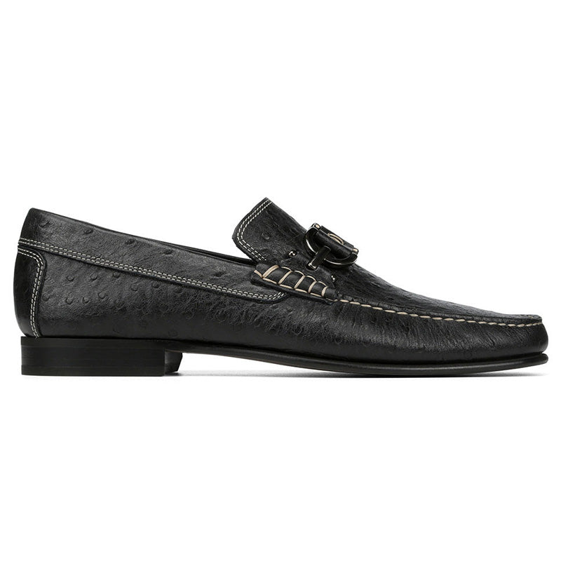Donald Pliner Dacio Ostrich Embossed Loafer Shoe Black